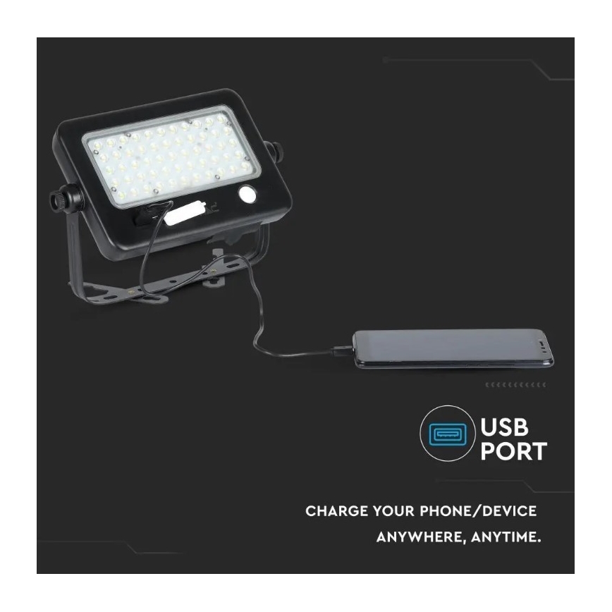 LED Pritemdomas saulės prožektorius su jutikliu LED/10W/3,7V 4000K IP65 7200 mAh + USB prievadas