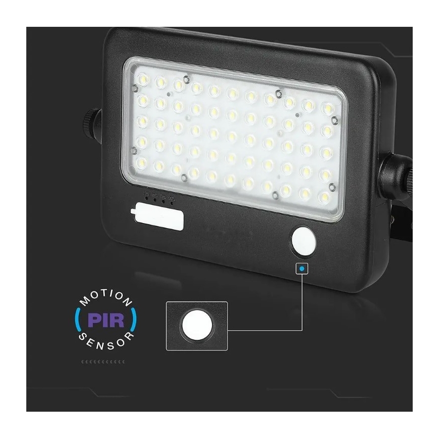 LED Pritemdomas saulės prožektorius su jutikliu LED/10W/3,7V 4000K IP65 7200 mAh + USB prievadas