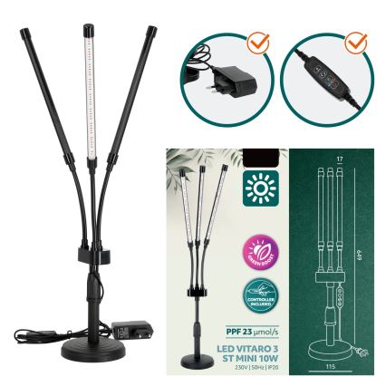 LED Pritemdoma lanksti stalinė lempa augantiems augalams VITARO 3xLED/10W/230V juoda
