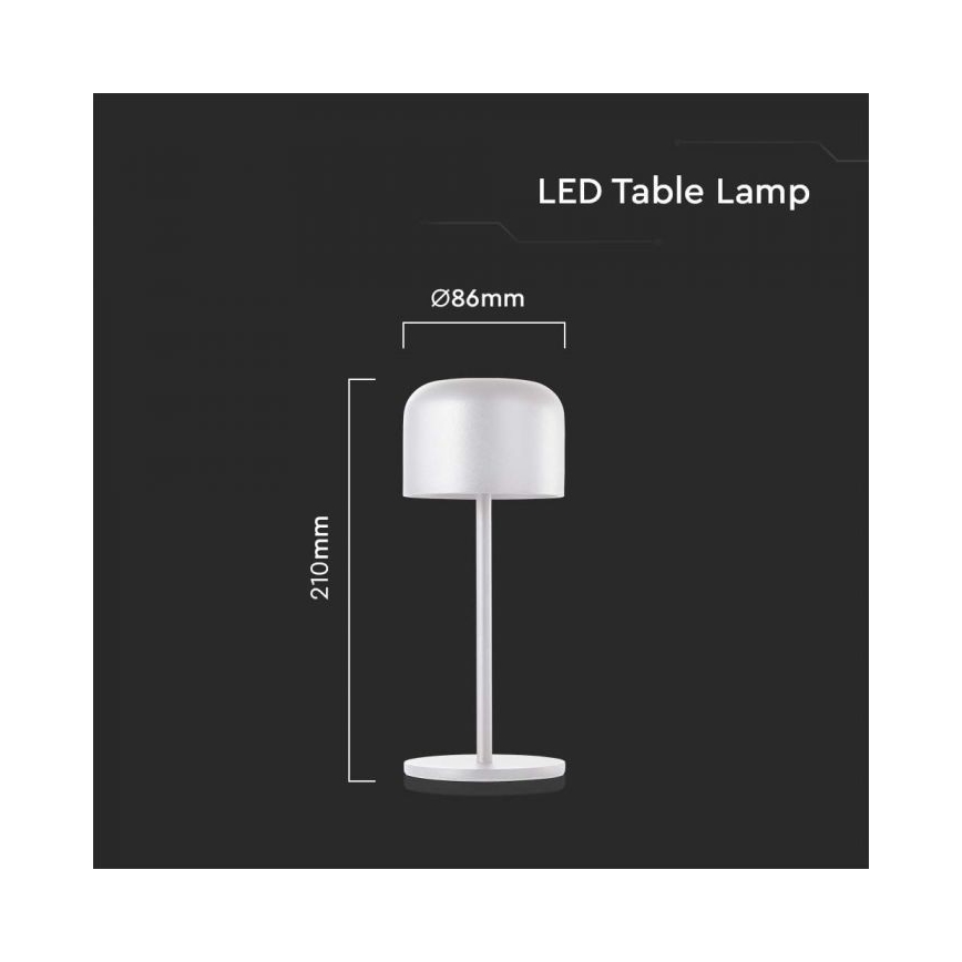 LED Pritemdoma įkraunama jutiklinė stalinė lempa LED/1,5W/5V 2700-5700K IP54 2200 mAh balta