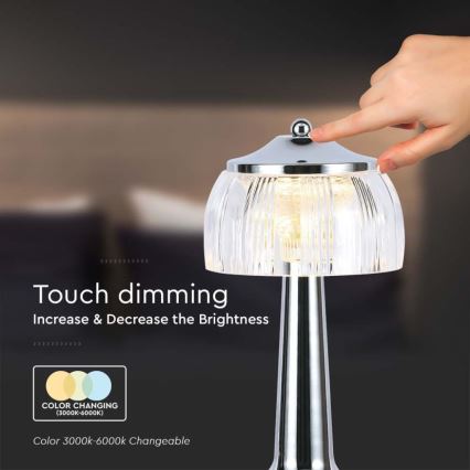 LED Pritemdoma įkraunama jutiklinė stalinė lempa LED/1W/5V 3000-6000K 1800 mAh blizgus chromas