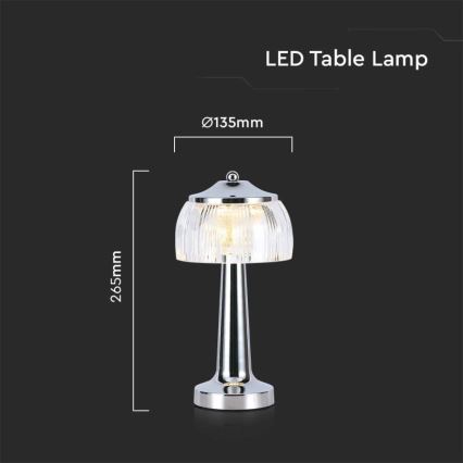 LED Pritemdoma įkraunama jutiklinė stalinė lempa LED/1W/5V 3000-6000K 1800 mAh blizgus chromas