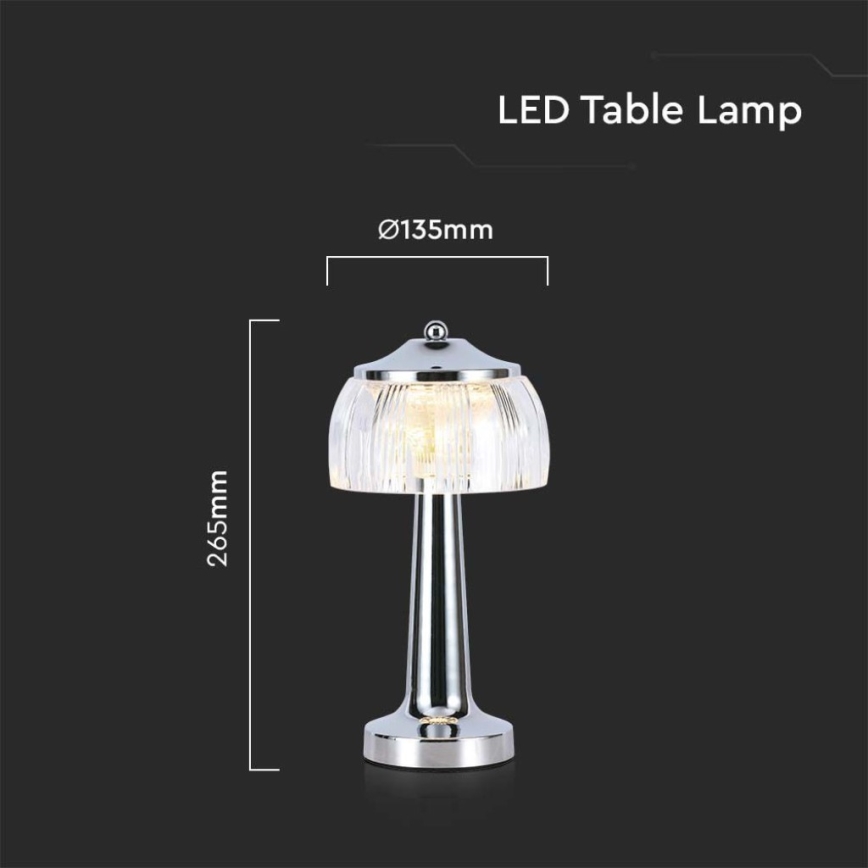 LED Pritemdoma įkraunama jutiklinė stalinė lempa LED/1W/5V 3000-6000K 1800 mAh blizgus chromas