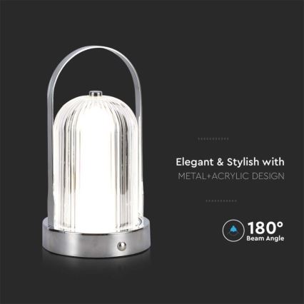 LED Pritemdoma įkraunama jutiklinė stalinė lempa LED/1W/5V 3000-6000K 1800 mAh matinis chromas