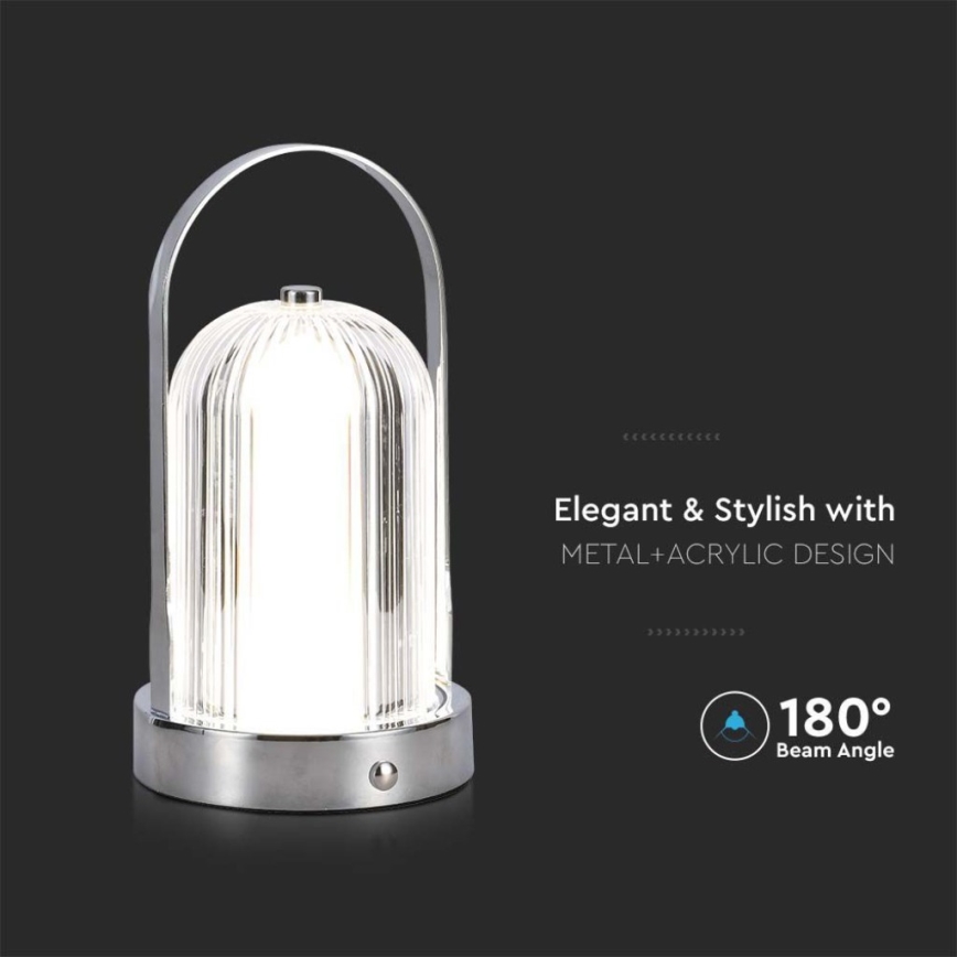 LED Pritemdoma įkraunama jutiklinė stalinė lempa LED/1W/5V 3000-6000K 1800 mAh matinis chromas