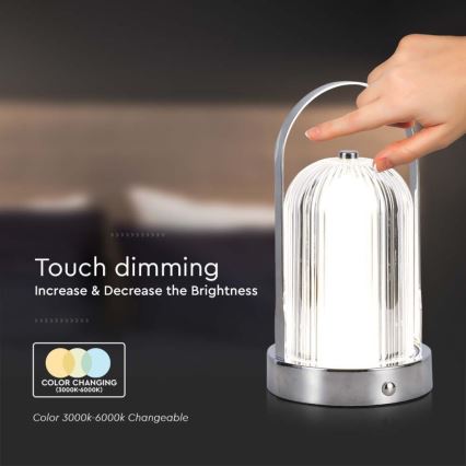 LED Pritemdoma įkraunama jutiklinė stalinė lempa LED/1W/5V 3000-6000K 1800 mAh matinis chromas