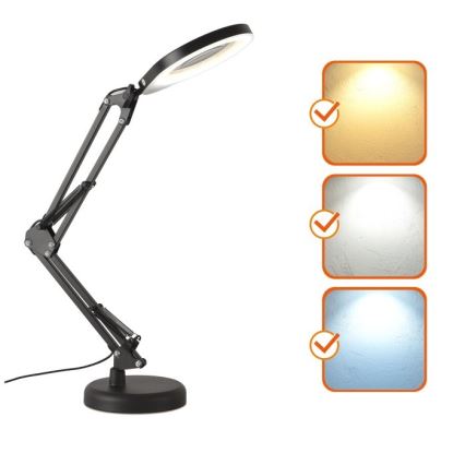 LED pritemdomas stalinis šviestuvas su padidinamuoju stiklu 2in1 AURIQ LOUPE LED/10W/5V 3000/4000/6500K juoda