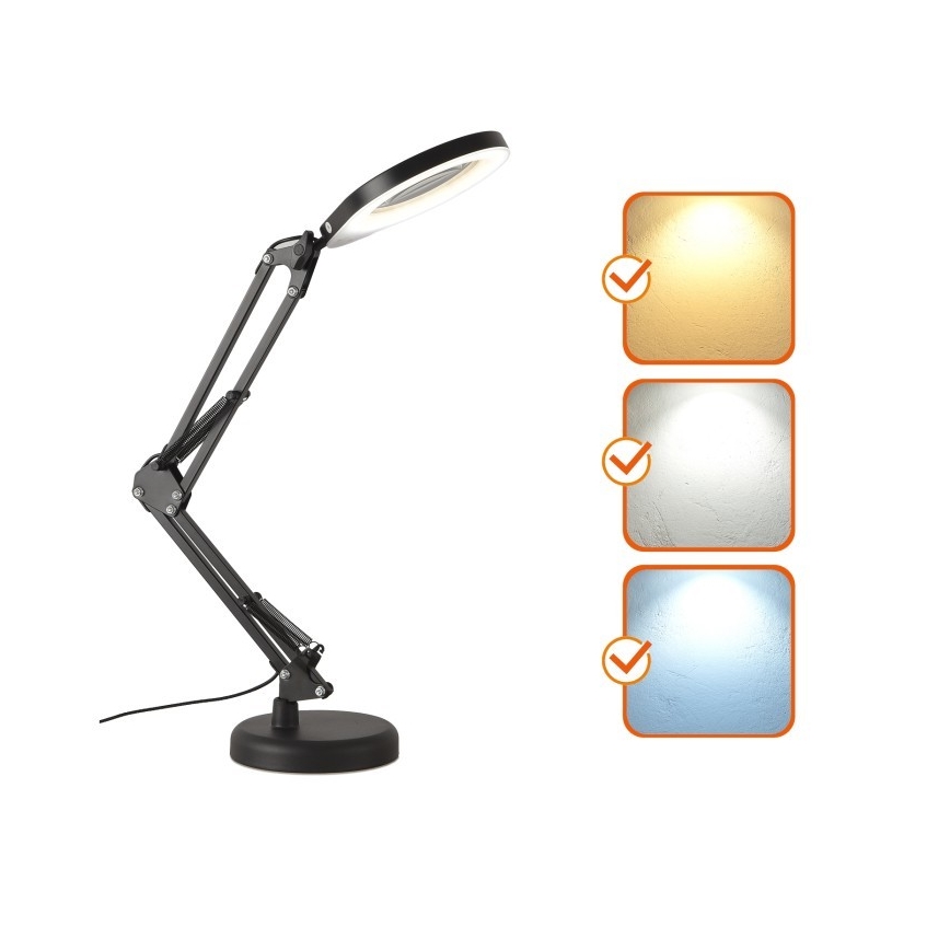 LED pritemdomas stalinis šviestuvas su padidinamuoju stiklu 2in1 AURIQ LOUPE LED/10W/5V 3000/4000/6500K juoda