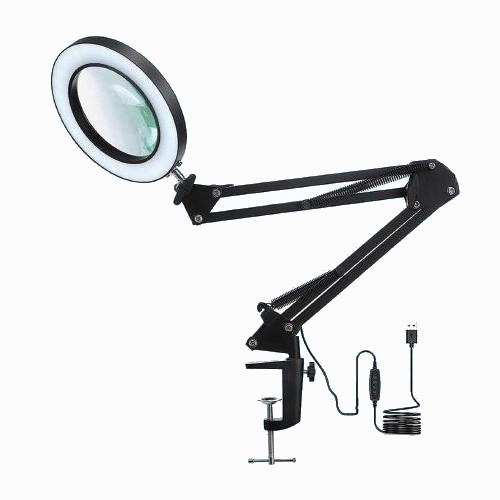 LED pritemdomas stalinis šviestuvas su padidinamuoju stiklu LED/22W/5V 4000-6000K juoda