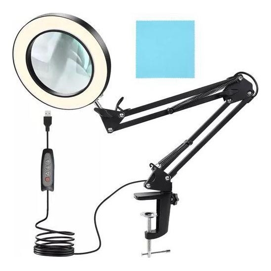LED pritemdomas stalinis šviestuvas su padidinamuoju stiklu LED/6W/5V 3000K/4000K/6000K juoda
