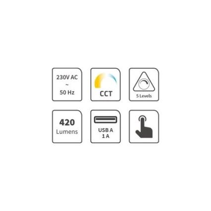 LED pritemdomas stalinis šviestuvas Su USB LED/7W/230V 3000K/4000K/5500K juoda