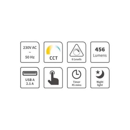 LED pritemdomas stalinis šviestuvas Su USB LED/9W/230V 3000K/4000K/5500K juoda