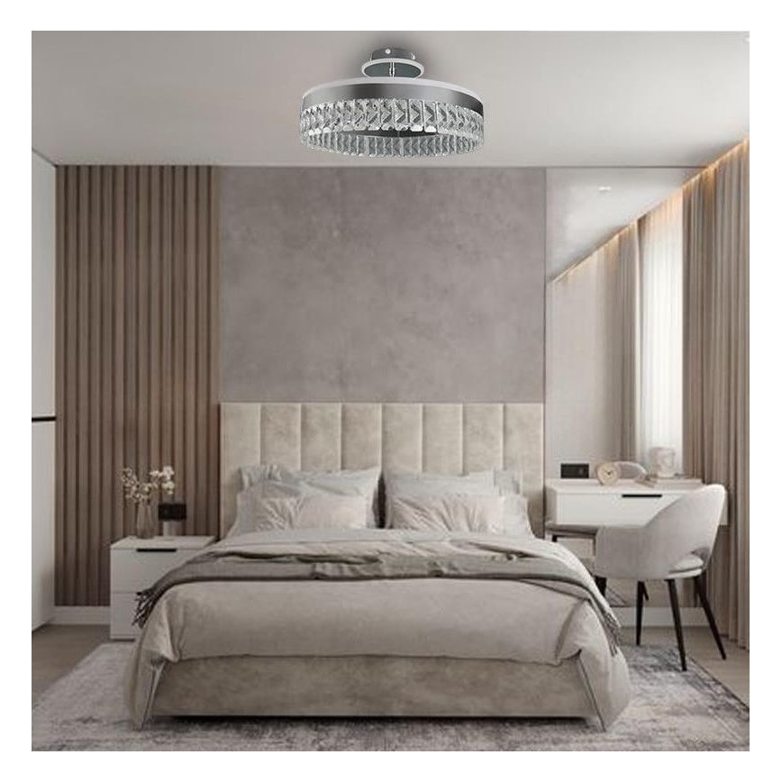 LED Pritemdomas krištolo paviršiuje montuojamas sietynas LED/75W/230V 3000-6500K matinis chromas + nuotolinio valdymo pultas