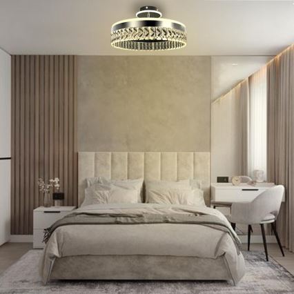 LED Pritemdomas krištolo paviršiuje montuojamas sietynas LED/75W/230V 3000-6500K matinis chromas + nuotolinio valdymo pultas