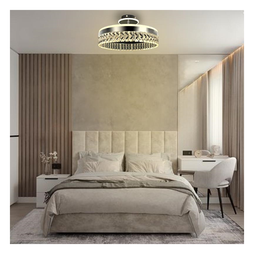 LED Pritemdomas krištolo paviršiuje montuojamas sietynas LED/75W/230V 3000-6500K matinis chromas + nuotolinio valdymo pultas