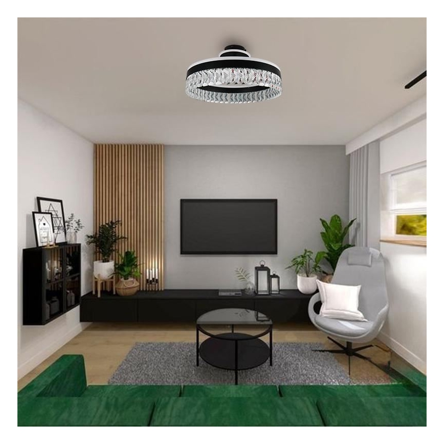 LED šviesos reguliavimas krištolas Tvirtinamas sietynas LED/75W/230V 3000-6500K juoda + nuotolinio valdymo pultas