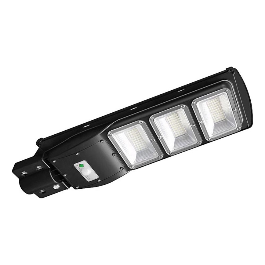 LED Pritemdomo saulės energijos gatvės šviestuvas su judesio ir prieblandos jutikliu LED/12W/3,2V 6000K IP65 10000 mAh juoda + nuotolinio valdymo pultas