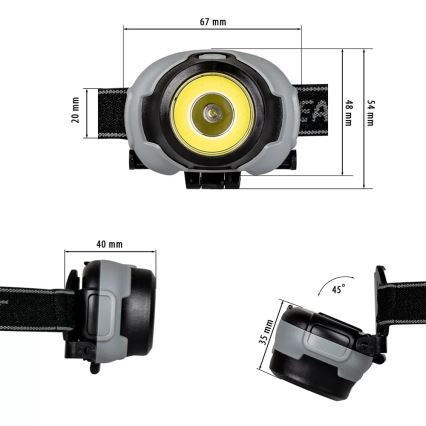 LED Prožektorius ant galvos 2xLED/3xAAA IP44 170 lm