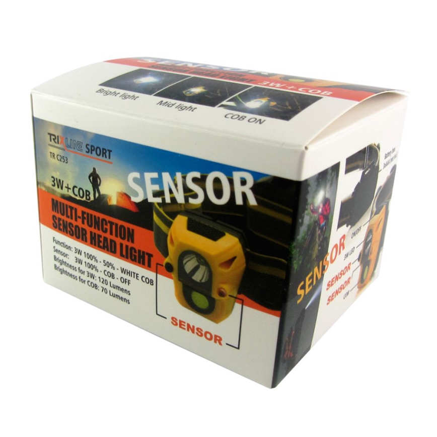 LED Prožektorius ant galvos su jutikliu LED/3W/3xAAA