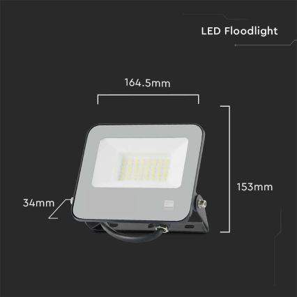 LED prožektorius SAMSUNG CHIP LED/30W/230V 4000K IP65 juoda
