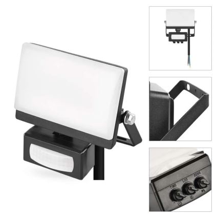 LED prožektorius TAMBO EVO su judesio ir sutemų jutikliu LED/10W/230V 4000K IP44 juodas