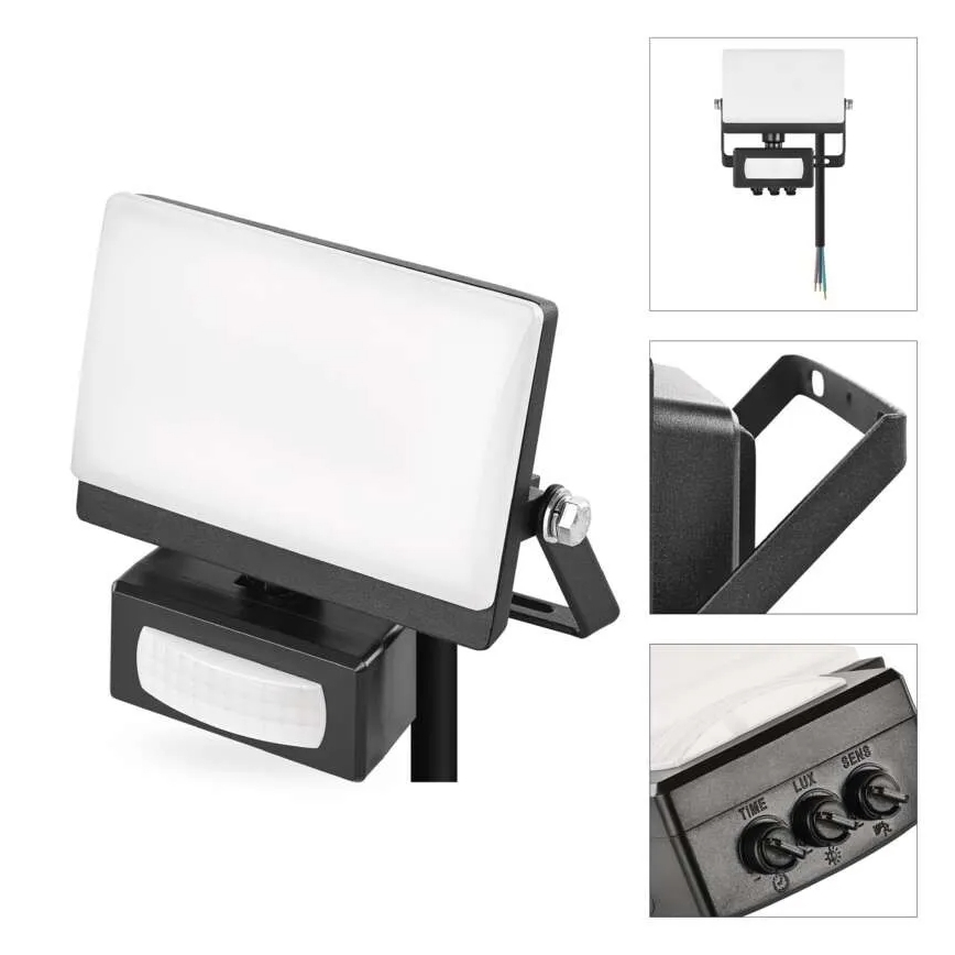 LED prožektorius su judesio ir sutemų jutikliu TAMBO EVO LED/20W/230V 4000K IP44 juodas