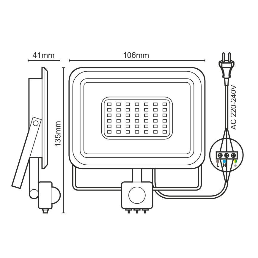 LED Prožektorius su jutikliu LED/10W/230V 4000K IP44