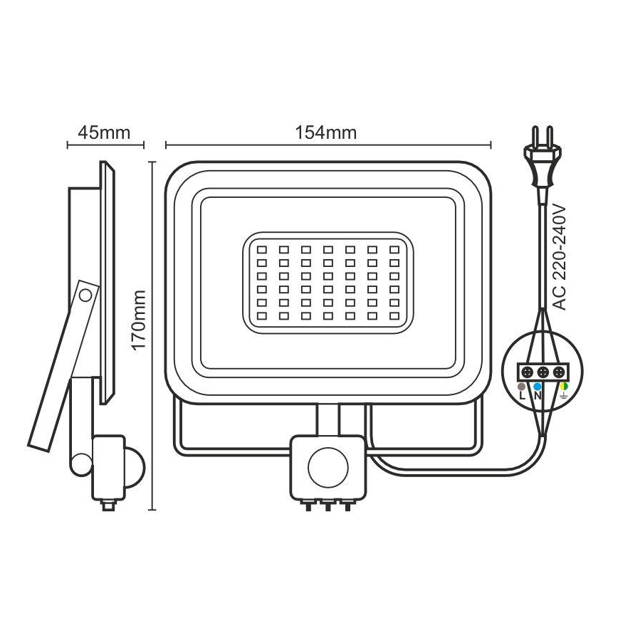 LED Prožektorius su jutikliu LED/30W/230V 4000K IP44