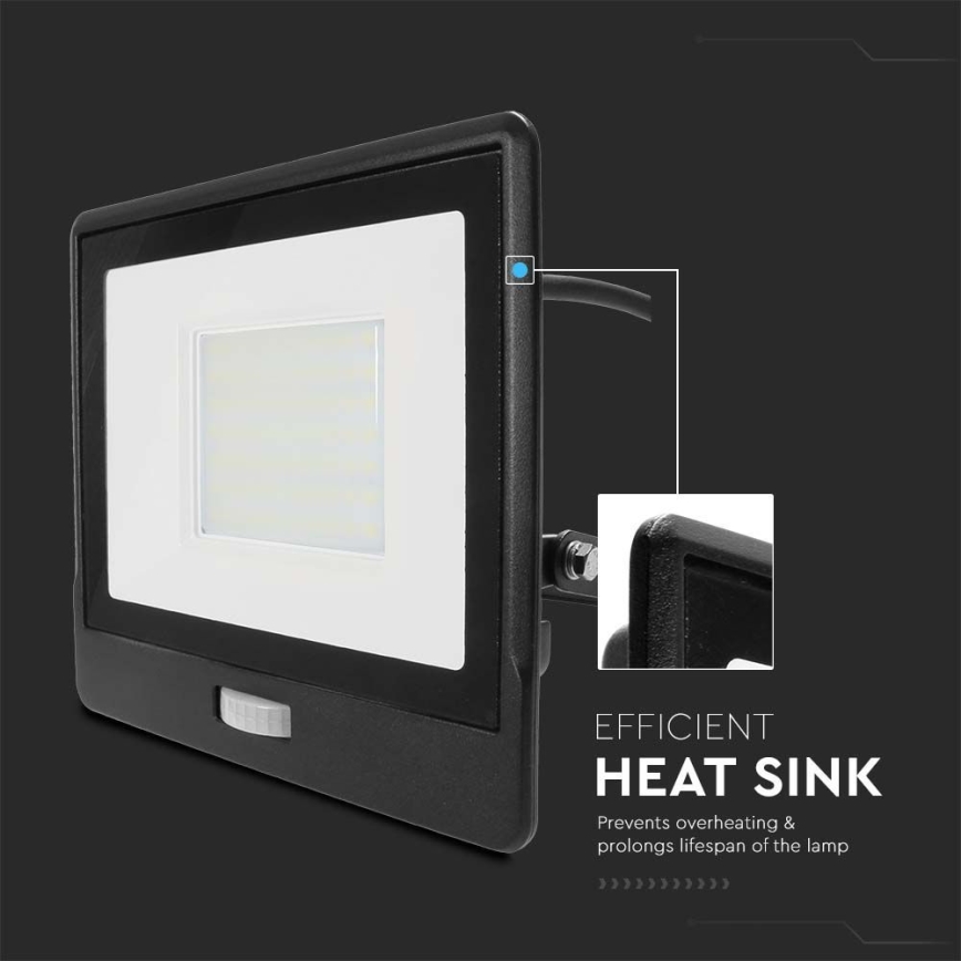 LED prožektorius su jutikliu LED/50W/230V 4000K IP65 juoda