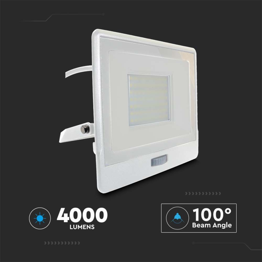 LED prožektorius su jutikliu LED/50W/230V 6500K IP65 balta