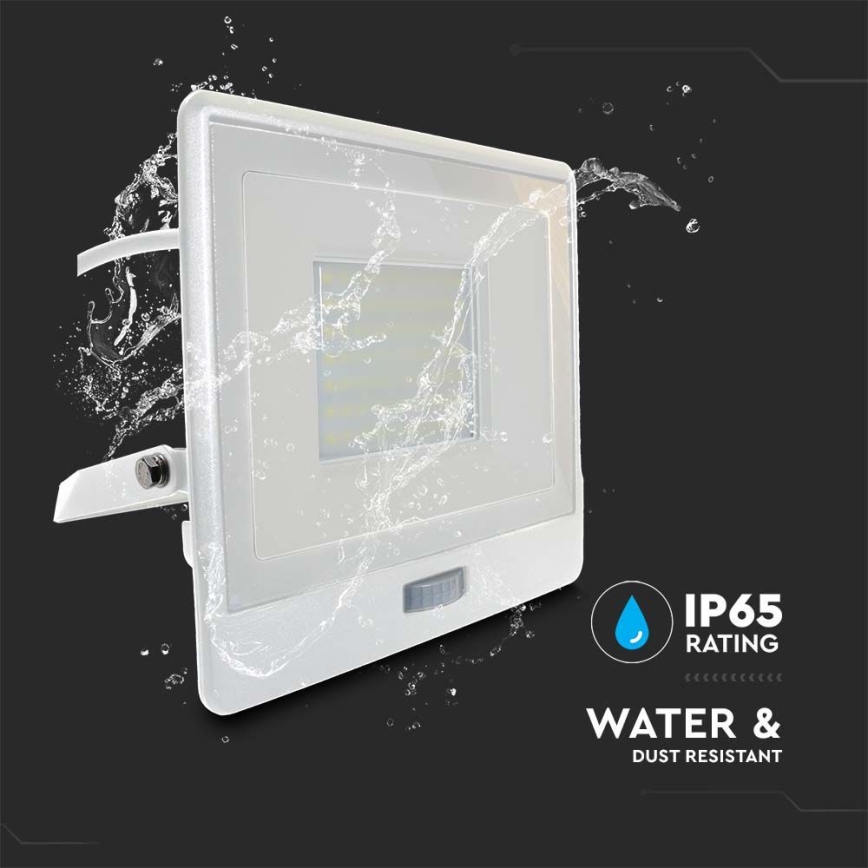 LED prožektorius su jutikliu LED/50W/230V 6500K IP65 balta