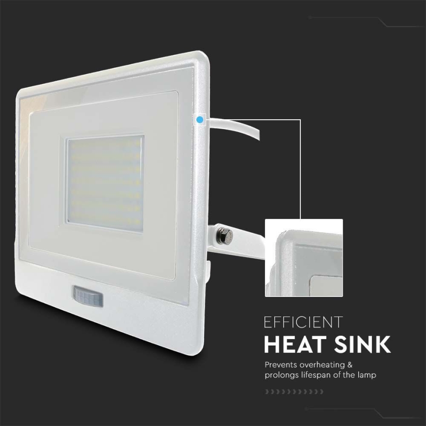 LED prožektorius su jutikliu LED/50W/230V 6500K IP65 balta