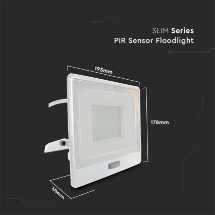 LED prožektorius su jutikliu LED/50W/230V 6500K IP65 balta