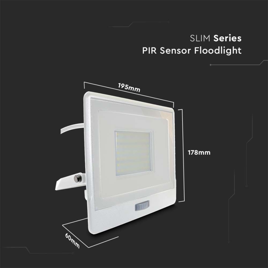 LED prožektorius su jutikliu LED/50W/230V 6500K IP65 balta