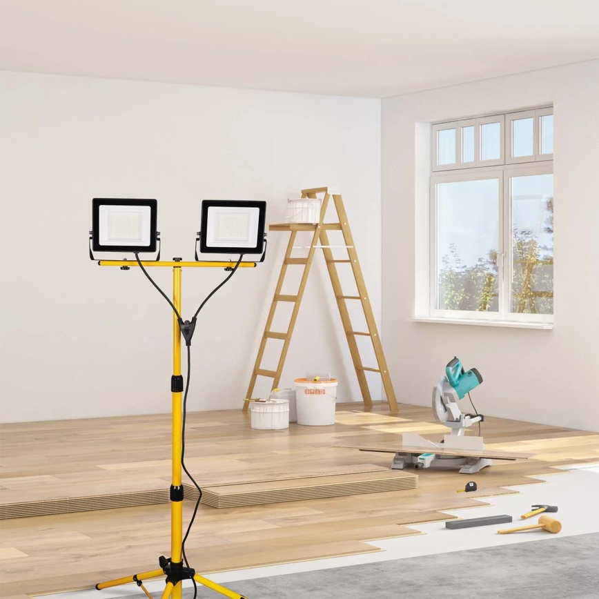 LED prožektorius su stovu 2xLED/50W/230V 6500K IP65 geltonas