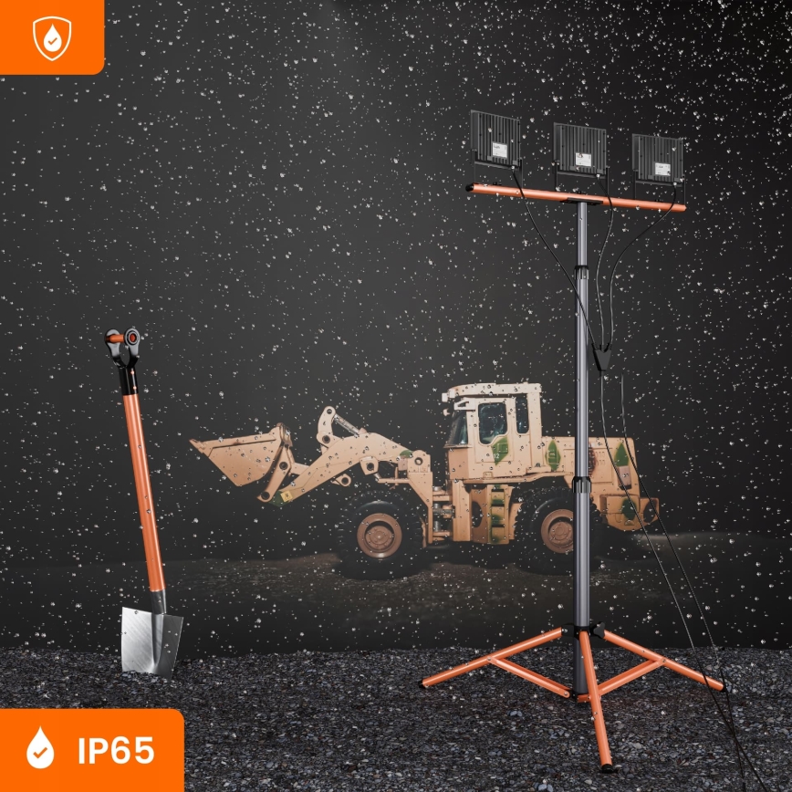 LED prožektorius su stovu 3xLED/50W/230V 4500K IP65 juodas/oranžinis