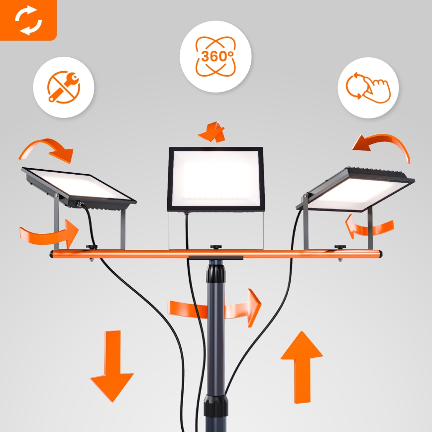 LED prožektorius su stovu 3xLED/50W/230V 4500K IP65 juodas/oranžinis