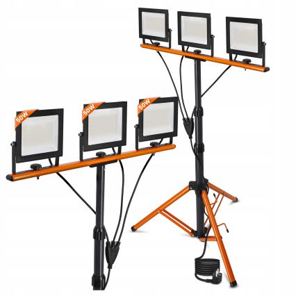 LED prožektorius su stovu 3xLED/50W/230V 4500K IP65 juodas/oranžinis
