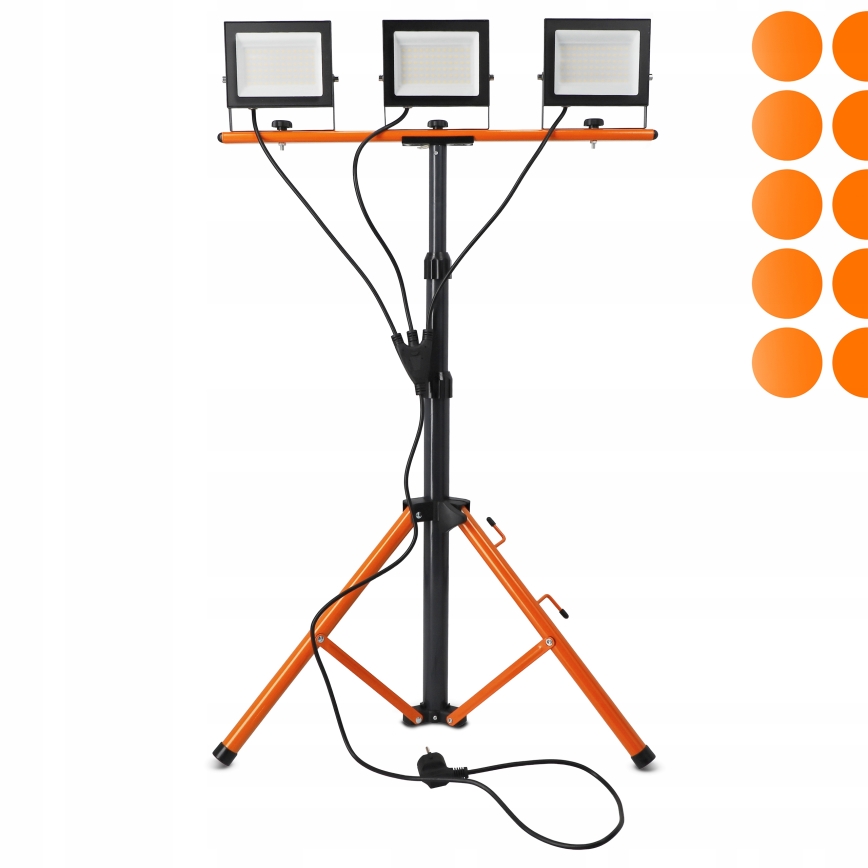 LED prožektorius su stovu 3xLED/50W/230V 4500K IP65 juodas/oranžinis