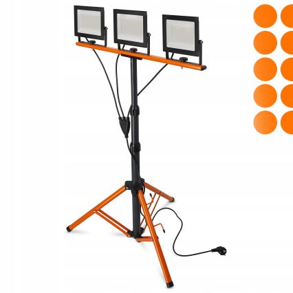 LED prožektorius su stovu 3xLED/50W/230V 4500K IP65 juodas/oranžinis