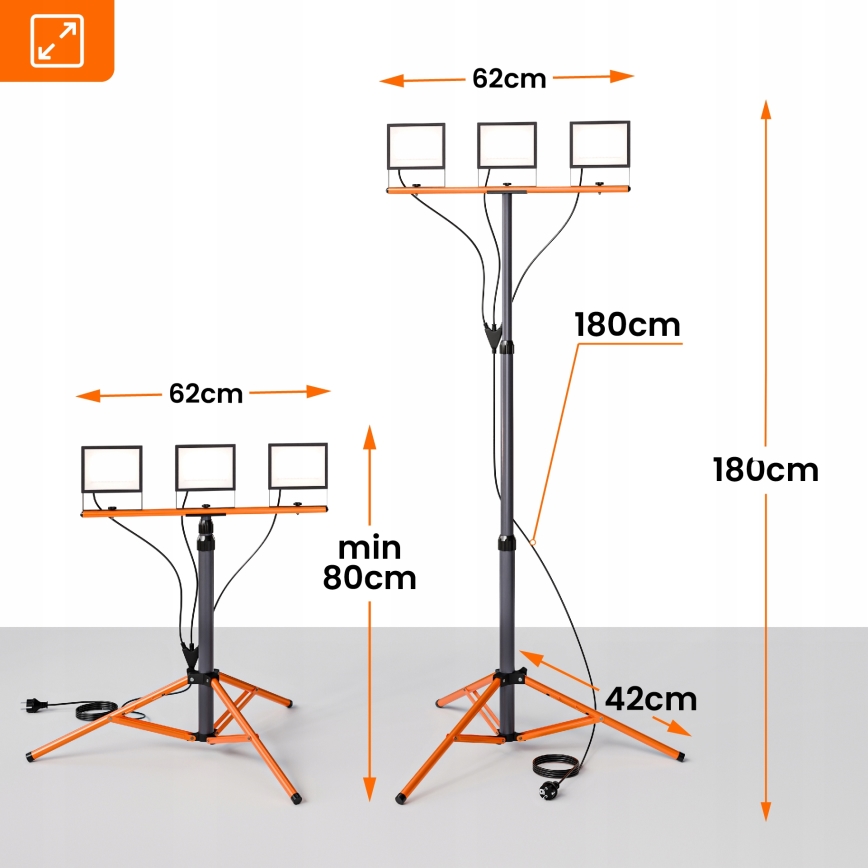 LED prožektorius su stovu 3xLED/50W/230V 4500K IP65 juodas/oranžinis