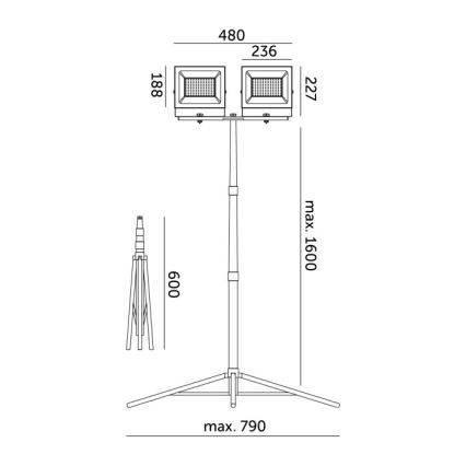 LED Prožektorius su stovu TIGRA 2xLED/100W/230V 4000K IP54 juoda/geltona