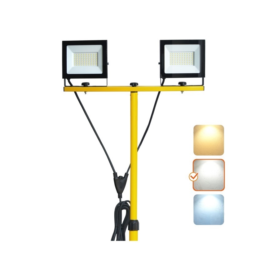LED Prožektorius su stovu TIGRA 2xLED/50W/230V 4000K IP54 juoda/geltona