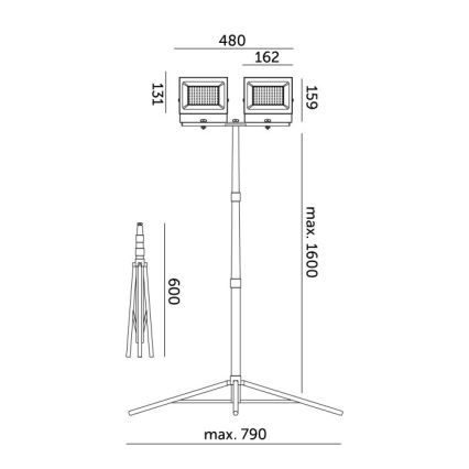 LED Prožektorius su stovu TIGRA 2xLED/50W/230V 4000K IP54 juoda/geltona