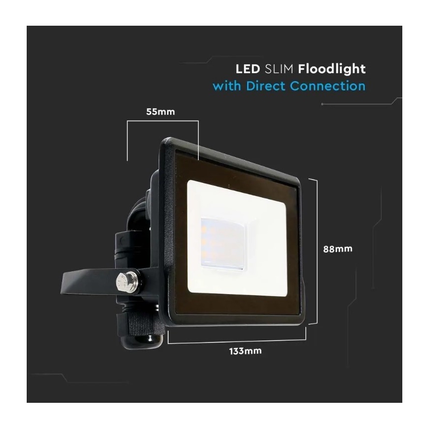 LED Prožektorius su tiesiogine jungtimi SAMSUNG CHIP LED/10W/230V IP65 6500K juodas