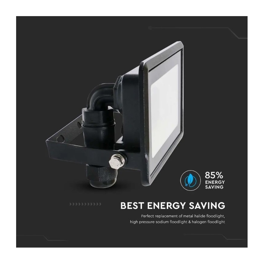 LED Prožektorius su tiesiogine jungtimi SAMSUNG CHIP LED/10W/230V IP65 6500K juodas