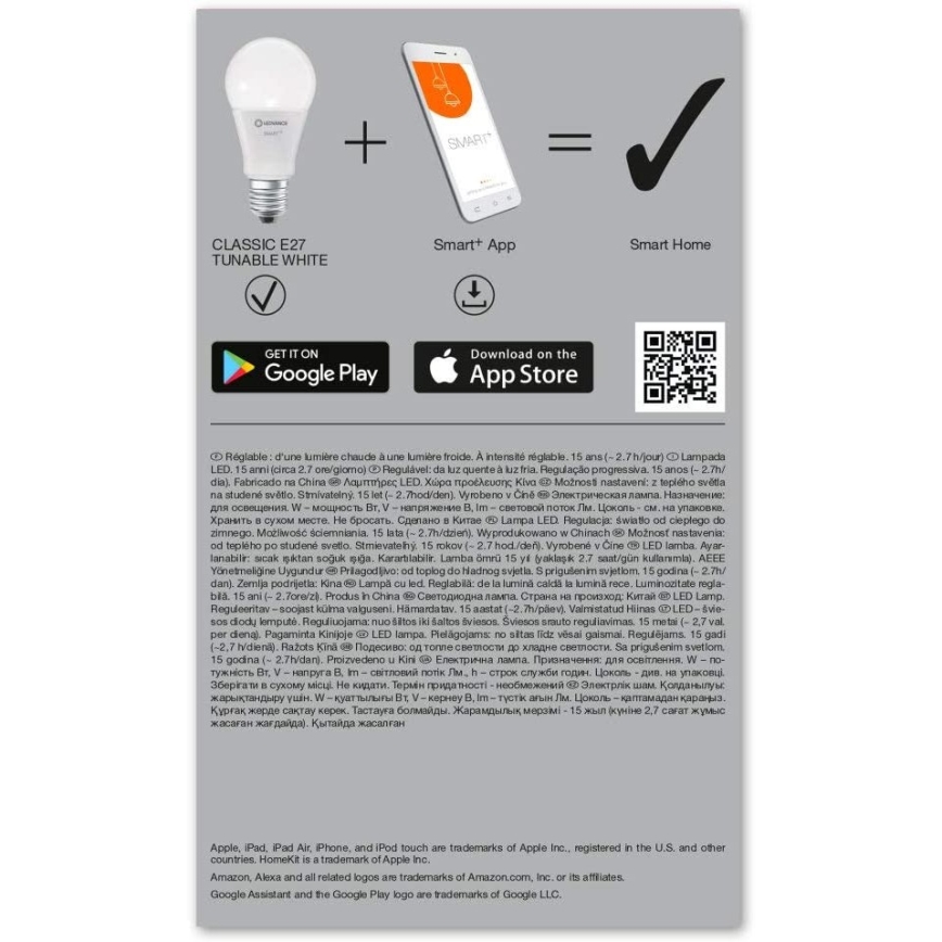 LED Prtemdoma lemputė SMART + E27 / 9.5W / 230V 2700K-6500K - Ledvance
