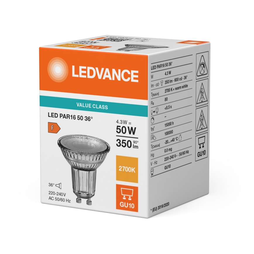 LED reflektorinė lemputė PAR16 GU10/4,3W/230V 2700K 36° - Ledvance