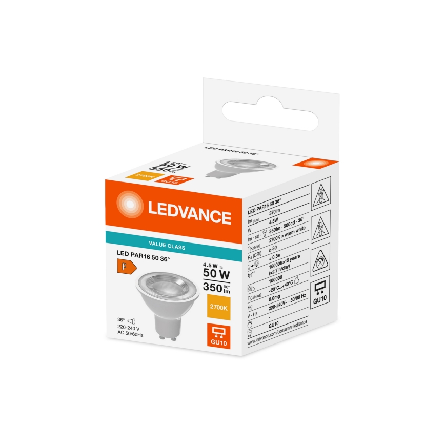 LED reflektorinė lemputė PAR16 GU10/4,5W/230V 2700K 36° - Ledvance