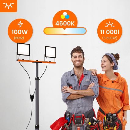LED reflektorius su stovu 2xLED/50W/230V 4500K IP65 juoda/oranžinė